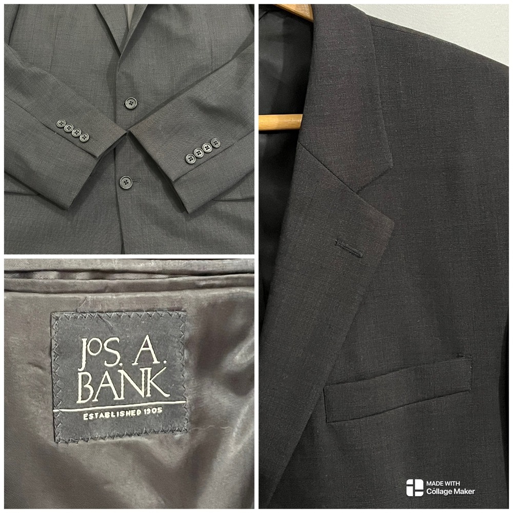 Jos. A. Bank Suit Jacket Mens 43L Charcoal Grey Solid Classic Fit Wool Blazer